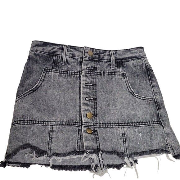 Womens‎ SSLG Black Denim Mini Skirt Frayed Hem Button Front Size M - Picture 2 of 7
